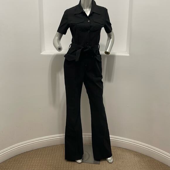 A.L.C. Livingston Short Sleeve Belted Button Front Belted Black Jumpsuit - Picture 12 of 12
